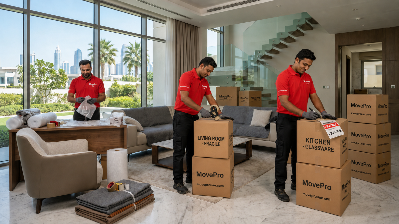 MovePro UAE team providing residential home moving and packing services in Ras Al Khaimah